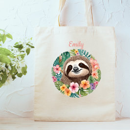 Blommigt Sloth Tote Bag Tygkasse