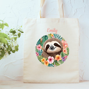 Blommigt Sloth Tote Bag Tygkasse