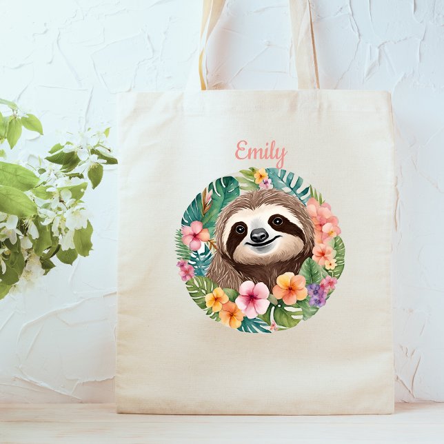 Blommigt Sloth Tote Bag Tygkasse (Skapare uppladdad)