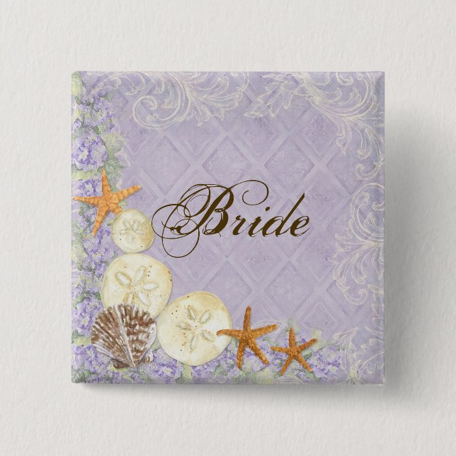 Blommigt Snäckorna Beachy Bröllop Knapp (Framsida)