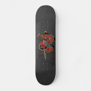 Blommigt Snake & Sword Grunge Illustration Esoteri Mini Skateboard Bräda 18,5 Cm