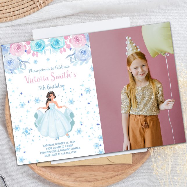 Blommigt Snö Falk Princess Birthday bjudande Inbjudningar (Floral Snow Falk Princess Birthday Invitation)