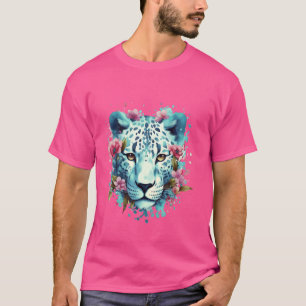 Blommigt Snö Jaguar Fantasy Animal Art White Panth T Shirt