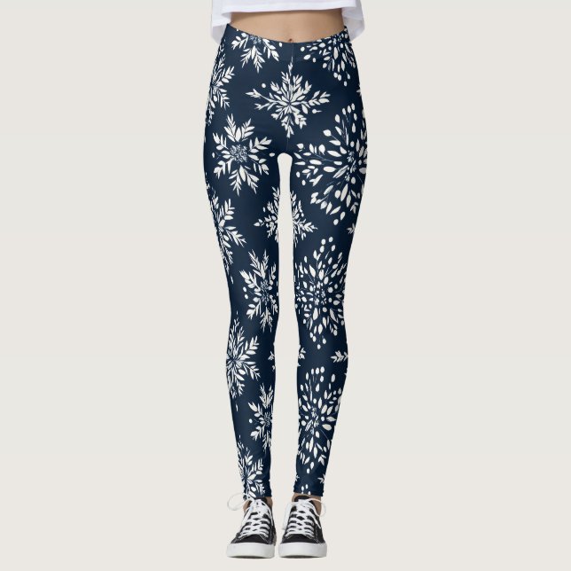 Blommigt Snöflingor Mönster Leggings (Framsida)