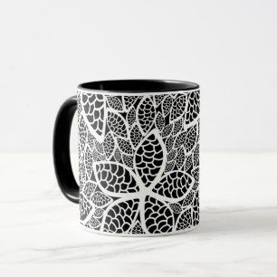 Blommigt Snöre Black White Mugg