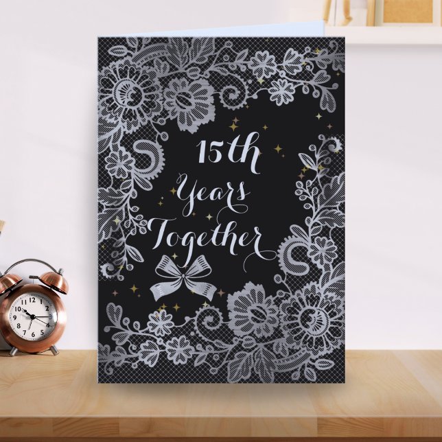 Blommigt Snöre Design 15 år Bröllop-årsdagen Kort (Skapare uppladdad)