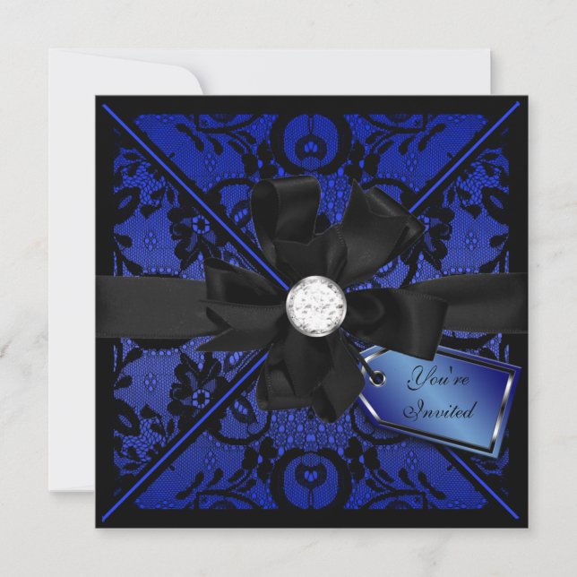 Blommigt Snöre Inbjudan med diamantfält (Framsida)