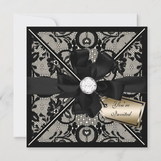 Blommigt Snöre Inbjudan med diamantfält (Framsida)