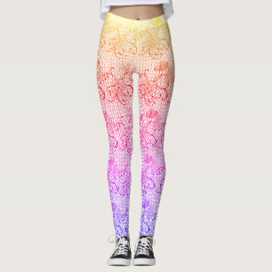 Blommigt Snöre Mönster färgstark Leggings