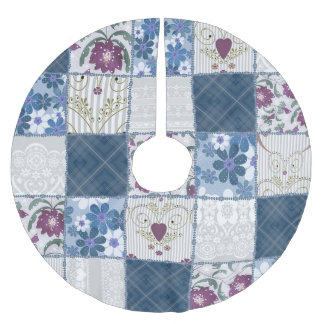Blommigt Snöre: Patchwork Seamless Background. Julgransmatta Borstad Polyester