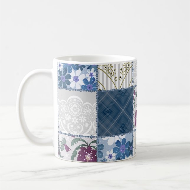 Blommigt Snöre: Patchwork Seamless Background. Kaffemugg (Vänster)