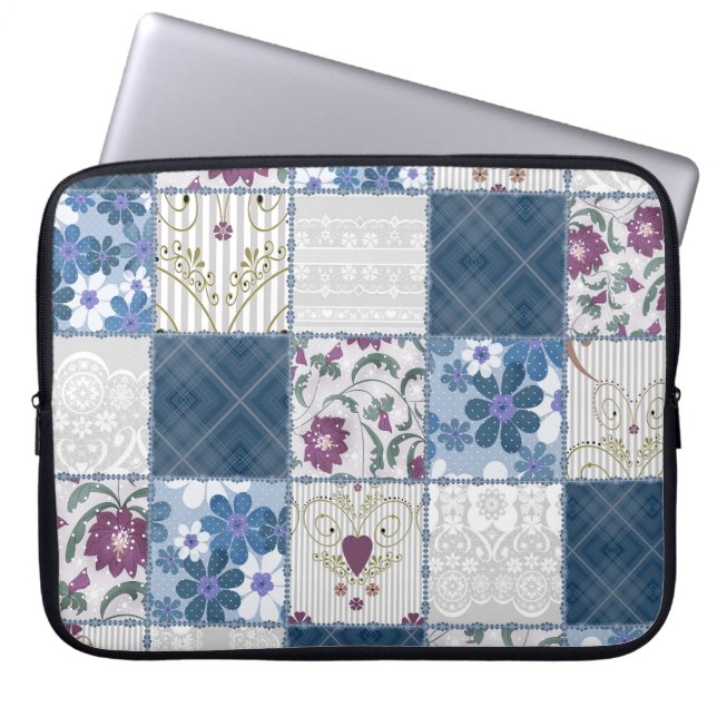 Blommigt Snöre: Patchwork Seamless Background. Laptop Fodral (Framsidan)