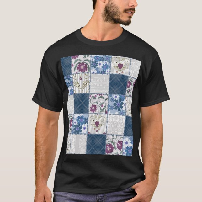 Blommigt Snöre: Patchwork Seamless Background. T Shirt (Framsida)