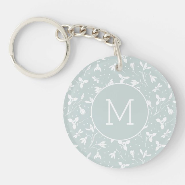 Blommigt Snowdroppe Mönster Monogram. pastellgrönt (Framsidan)