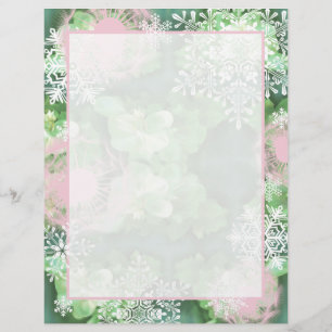 Blommigt Snowflake Letterhead i Rosa och Grönt