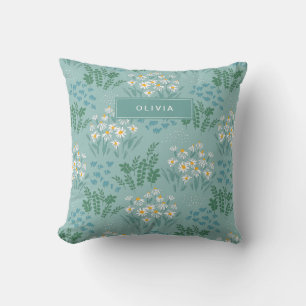 Blommigt snyggt av modern daisy, blå elegant kudde