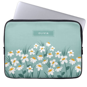 Blommigt snyggt av modern daisy, blå elegant laptop fodral