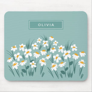 Blommigt snyggt av modern daisy, blå elegant musmatta