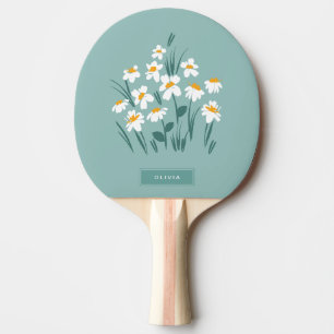 Blommigt snyggt av modern daisy, blå elegant pingisracket