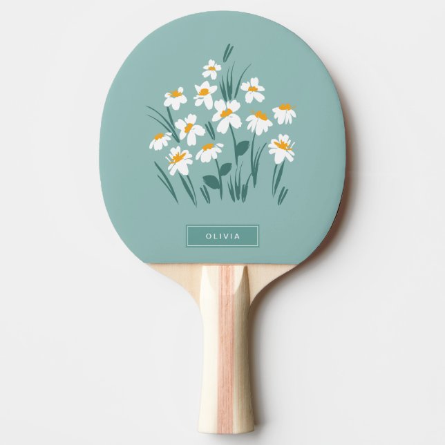 Blommigt snyggt av modern daisy, blå elegant pingisracket (Framsidan)