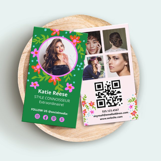 Blommigt Social Media Photo Grid, QR-kod Visitkort (Skapare uppladdad)