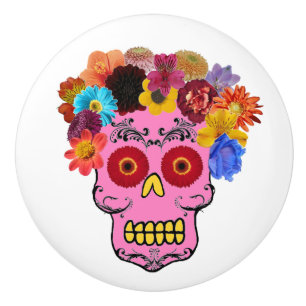 Blommigt Socker Skull Knopp