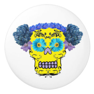 Blommigt Socker Skull Knopp