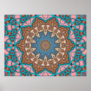 Blommigt Sol Mandala Poster