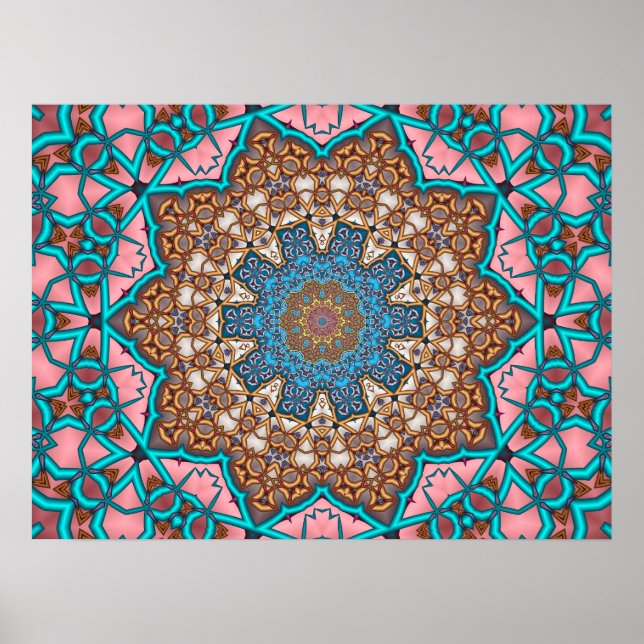 Blommigt Sol Mandala Poster (Framsidan)