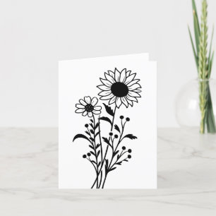 Blommigt Solblommor Black White Kärlek tänker på d Tack Kort