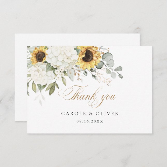 Blommigt Solblommor Hydrangea Bröllop Tack (Fram/baksida)