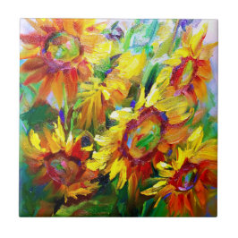 Blommigt Solblommor - plattdesign Kakelplatta