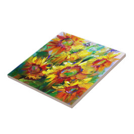 Blommigt Solblommor - plattdesign Kakelplatta