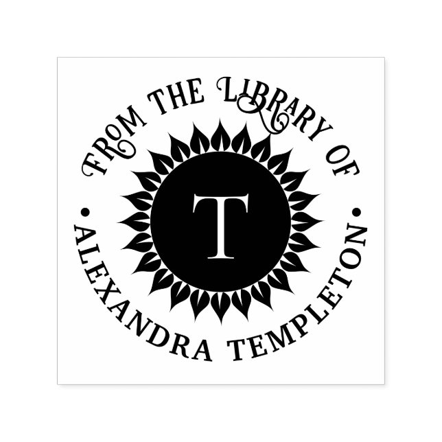 Blommigt Solros #1 Inledande Bibliotek Bok Namn Självfärgande Stämpel (Design)