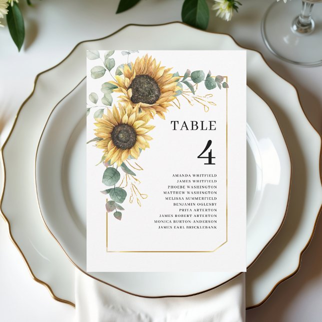 Blommigt Solros Eucalyptus Bröllop Bordsnummer (Floral Sunflower Eucalyptus Wedding Table Number 4)