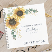 Blommigt Solros Eucalyptus Bröllop Guest Bok