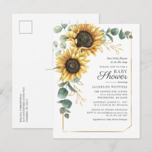 Blommigt Solros Eucalyptus Greenery Baby Shower Inbjudan Vykort