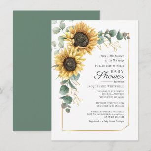 Blommigt Solros Eucalyptus Greenery Baby Shower Inbjudningar