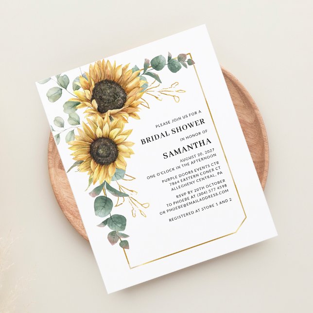 Blommigt Solros Eucalyptus Möhippa Inbjudan (Floral Sunflower Eucalyptus Greenery Buddet Bridal Shower Invitation)