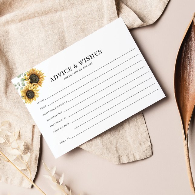 Blommigt Solros Greenery Par Bröllop Advice (Sunflower Eucalyptus Wedding Advice and Wishes Card for Bride and Groom)
