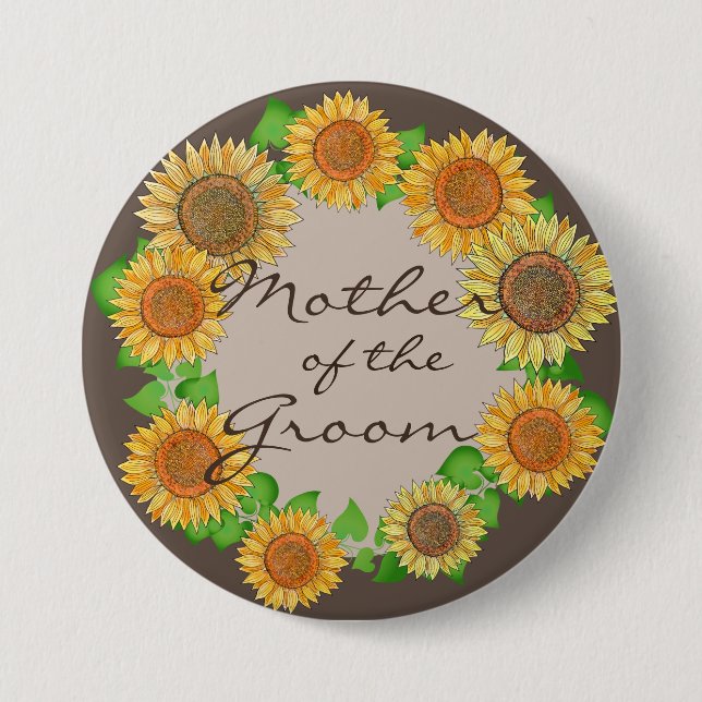 Blommigt Solros Rustic Taupe Mor i Groom Knapp (Framsida)