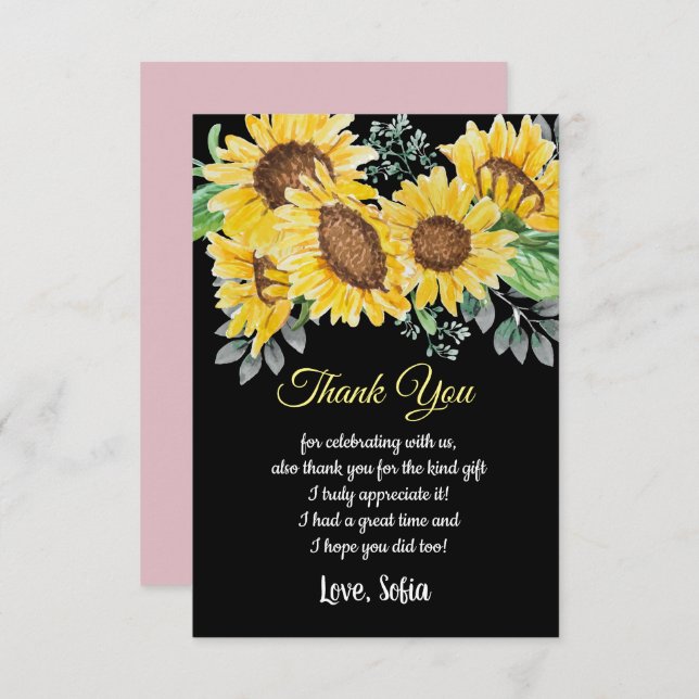 blommigt, solros, tack. inbjudningar (Fram/baksida)