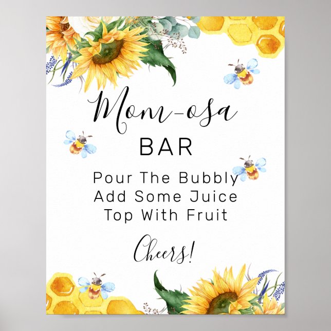 Blommigt Solrosbee Babyskor Mamma-osa Pub-skylt Poster (Framsidan)
