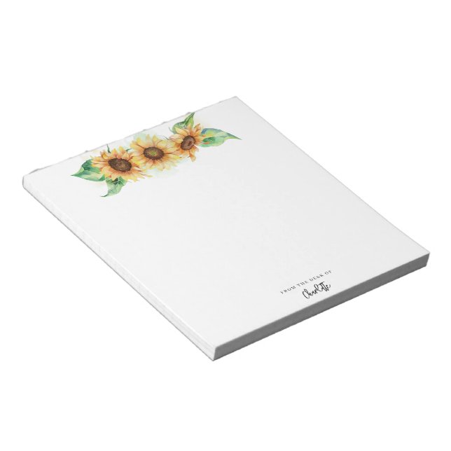 Blommigt Solrosgrönt skript botaniskt Anteckningsblock (Vinklad)