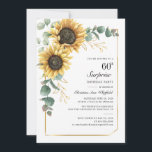 Blommigt Solroskript 60:e födelsedagen Inbjudningar<br><div class="desc">Eucalyptus Solros Blommigt Skript 60:e födelsedagsinbjudan som du enkelt kan anpassa med din party-information genom att klicka på knappen "Anpassa". Blommigt av ljusstark gult och grönt självklar med guld-folie,  geometriskt ram och modern typografi</div>