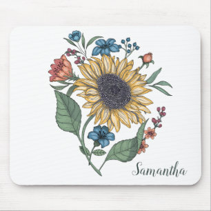 Blommigt Solrosmonogram Namn musslor Musmatta