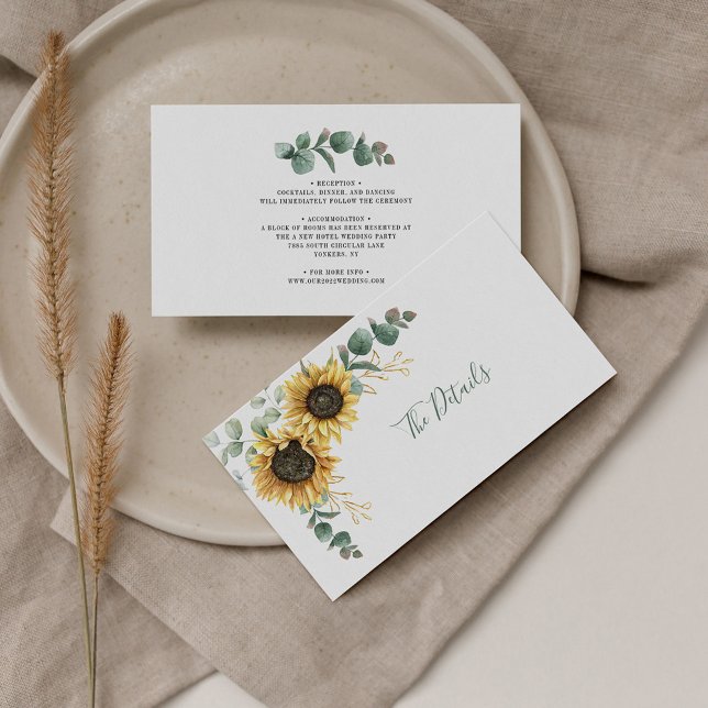 Blommigt Solrosolja Eucalyptus Bröllop-djurutrymme Tilläggskort (Floral Sunflower Eucalyptus Wedding Details Enclosure Card)