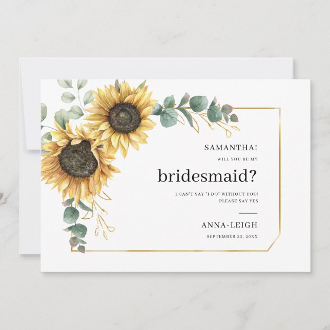 Blommigt Solrossen blir mitt Bridesmaid-kort Inbjudningar (Framsida)
