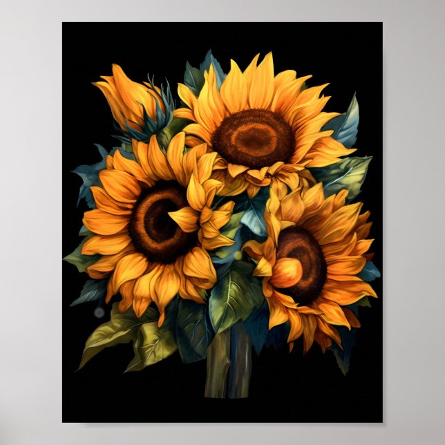 Blommigt Solrosvackert Bouquet Illustration Poster (Framsidan)