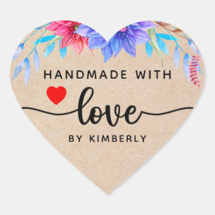 Blommigt som handhas med Kärlek Heart - plåster Hjärtformat Klistermärke